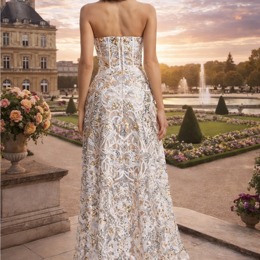 Dress the Population Strapless White and Gold Gown - Picture 3 of 7
